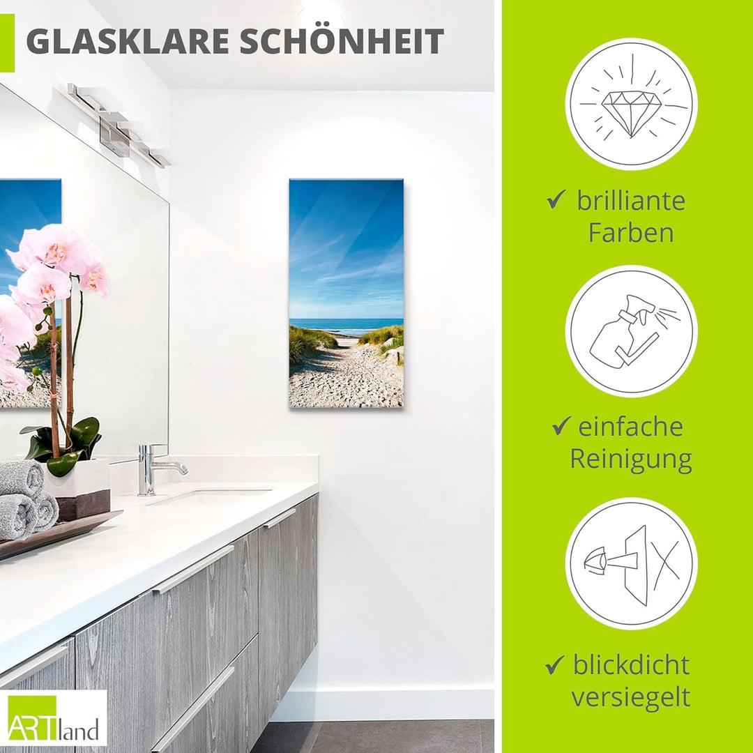 ARTland Glasbilder Wandbild Glas Bild einteilig 30x60 cm Hochformat Strand Meer Küste Nordsee Sand D