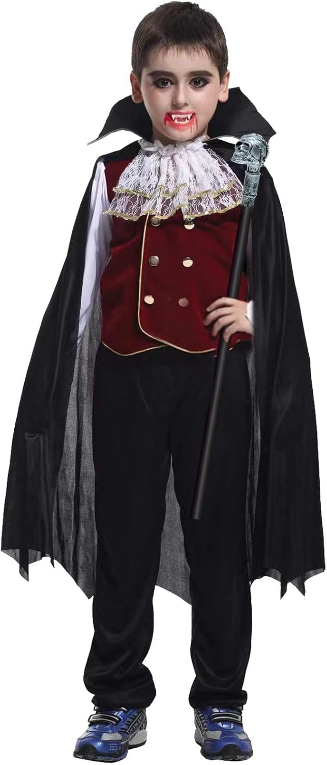Generic Jungen Kinder Vampir Halloween Kostüm Gothic Classic Cosplay w/ Vampirzähne und Sichel 4-6 J