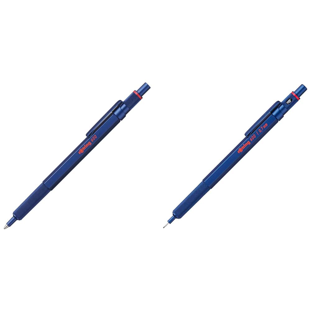 rOtring 600 Kugelschreiber | mittlere Spitze | Schwarze Tinte | Blauer Schaft | nachfüllbar &amp; 600 Dr
