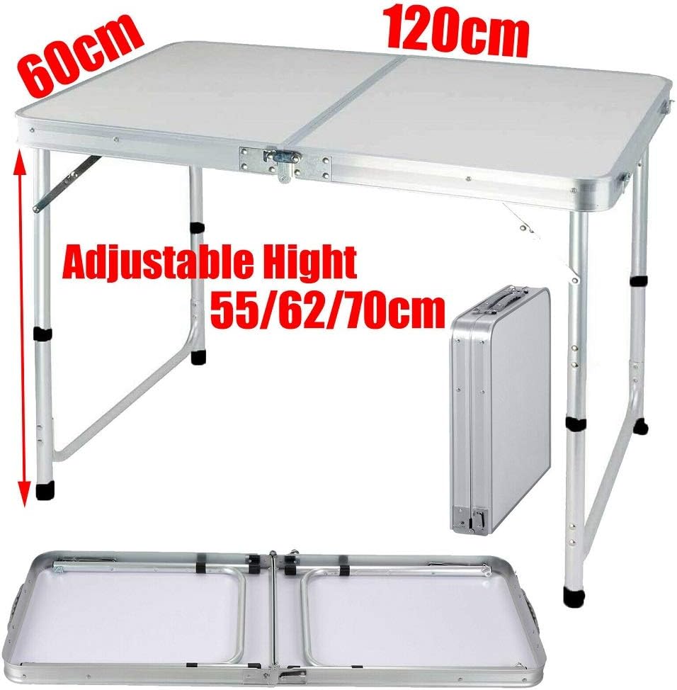 Lucn Tragbarer Klapptisch für drinnen und draussen, Aluminium, 120 x 60 x 70/62/55 cm (höhenverstell