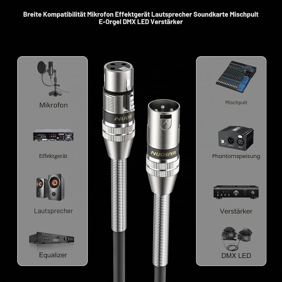 NUOSIYA XLR Kabel 3m 2Pack Symmetrisches Mikrofonkabel, Metallfeder SR Design XLR-Stecker auf Buchse