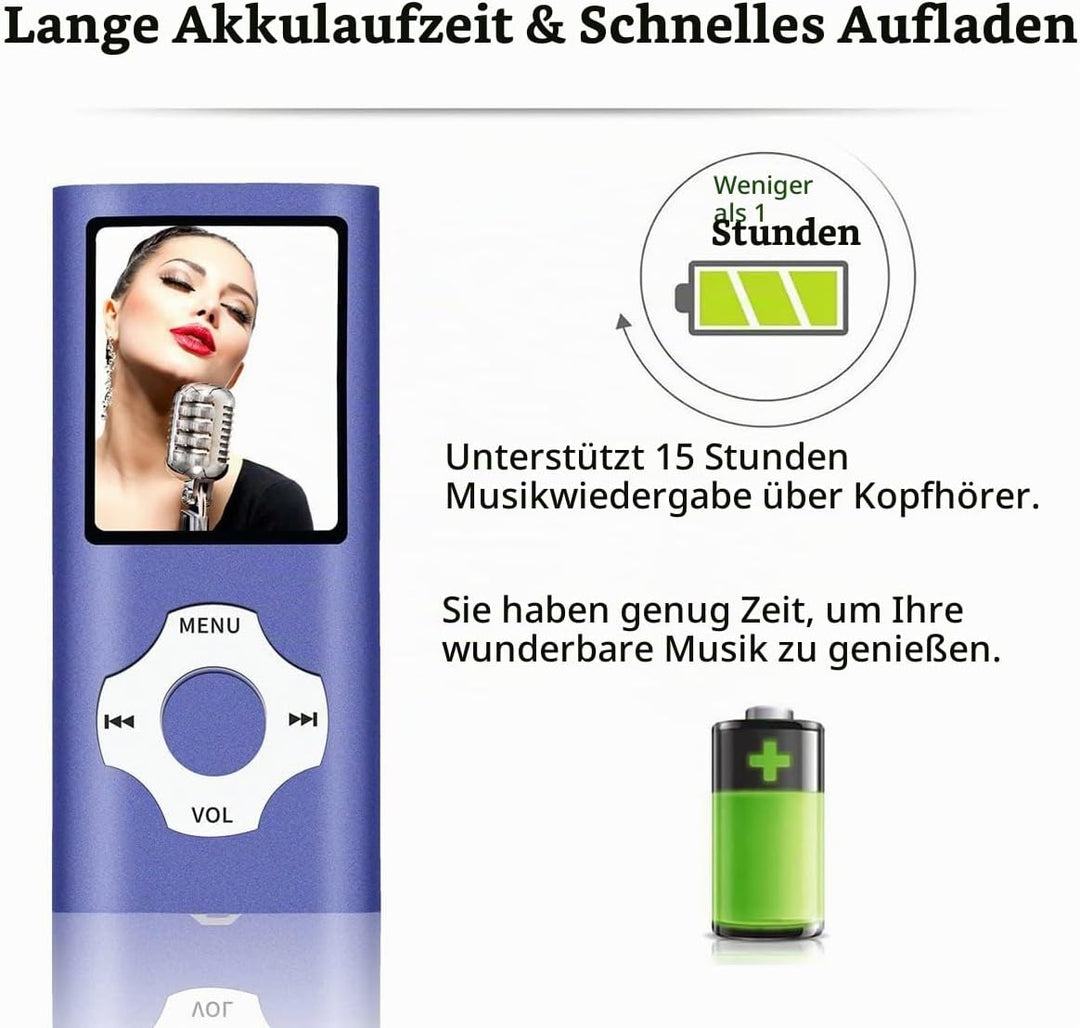 MP3 Player mit 32GB MicroSD Speicherkarte, Tabmart MP4 Musik Player Unterstützung Audio Player Media