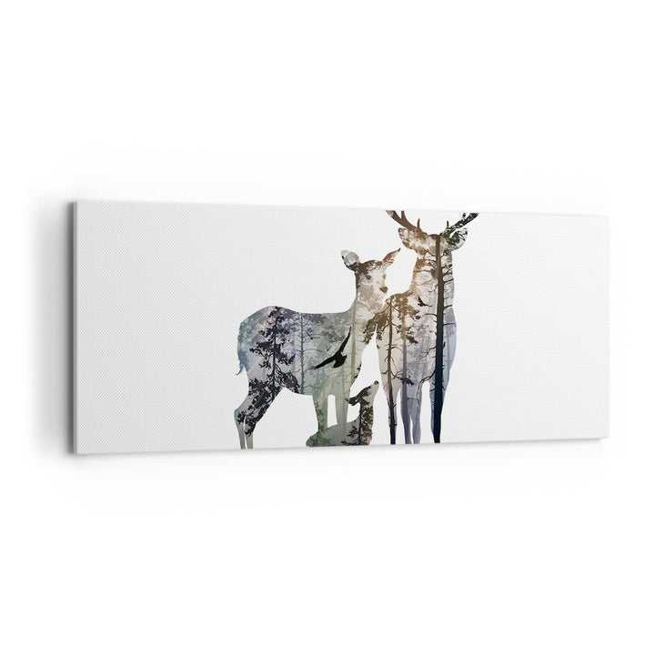 Wandbilder Dekoration Wohnzimmer Deer Familie Wildheit Illustration Bilder auf Leinwand 120x50cm Lei