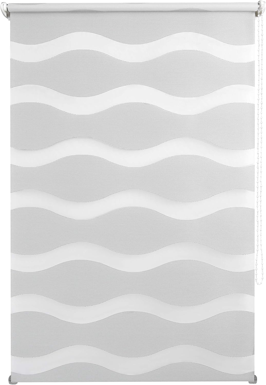 JalousieCrew Klemmfix Doppelrollo hell grau Wave - Breite 60 bis 120 cm, Länge 150 und 210 cm - Duo