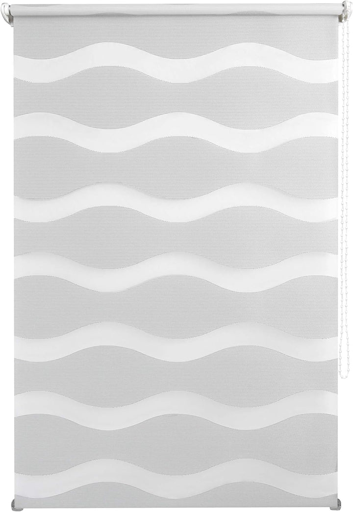 JalousieCrew Klemmfix Doppelrollo hell grau Wave - Breite 60 bis 120 cm, Länge 150 und 210 cm - Duo