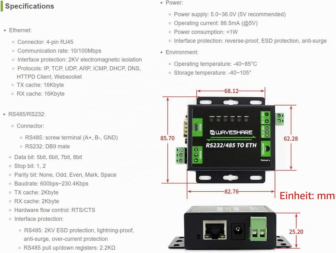IBest Industrial RS232/RS485 to Ethernet Converter Module with Both RS232 and RS485 Interface Work I