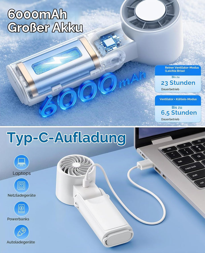 MoKo Handventilator mit Kühlplatte, 6000 mAh, 13000 RPM, 199 Stufen | Mini Ventilator und Kühlventil