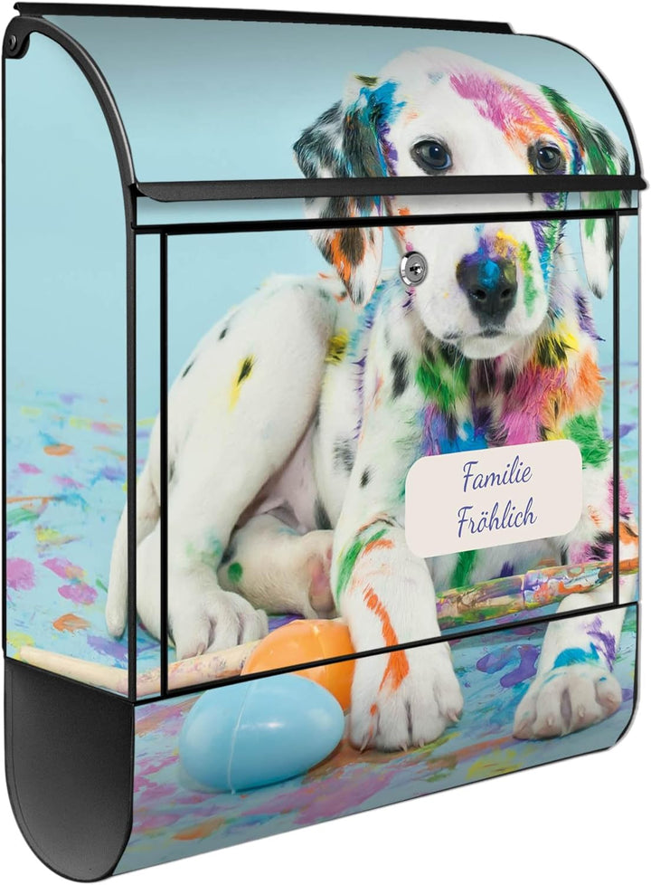 banjado® Design Briefkasten personalisiert Motiv Bunter Dalmatiner 39x47x14cm & 2 Schlüssel - Briefk