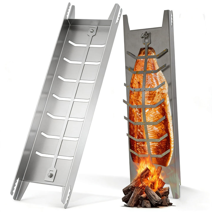 Flammlachsbrett Edelstahl, 180° Drehbar Flammlachsbretter, 5 Stufen Winkelsystem, Lachsbretter zum G
