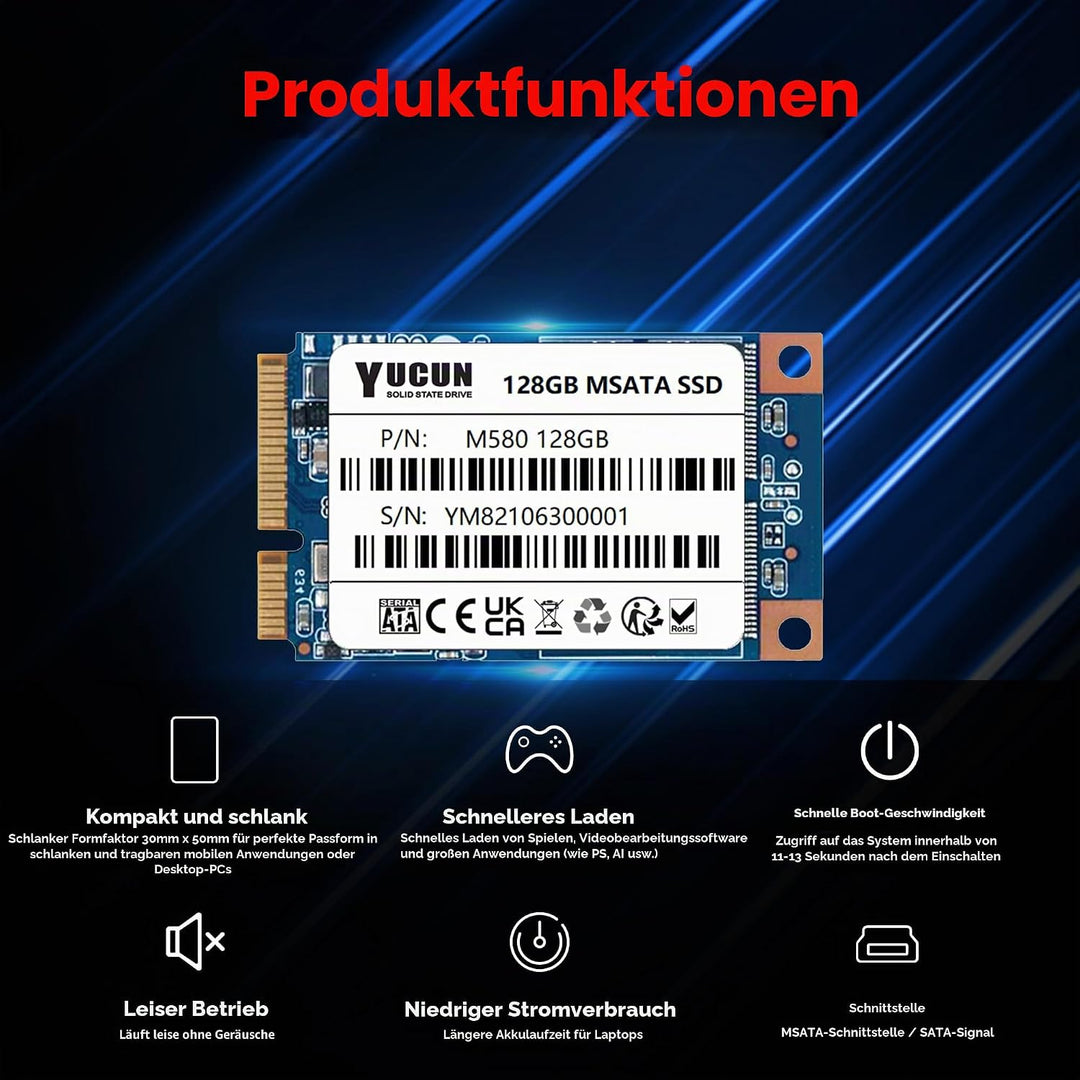 YUCUN MSATA III Interne Solid State Drive 128GB SSD, 128GB