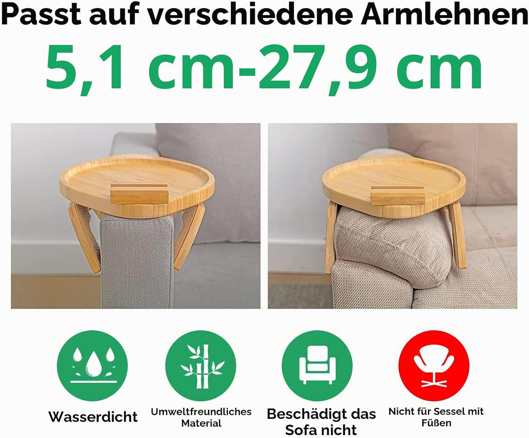 Sofa Armlehne Tablett Faltbarer mit 360° Drehbarer Handyhalterung Holz Bambus Sofa-Armlehne Tragbare