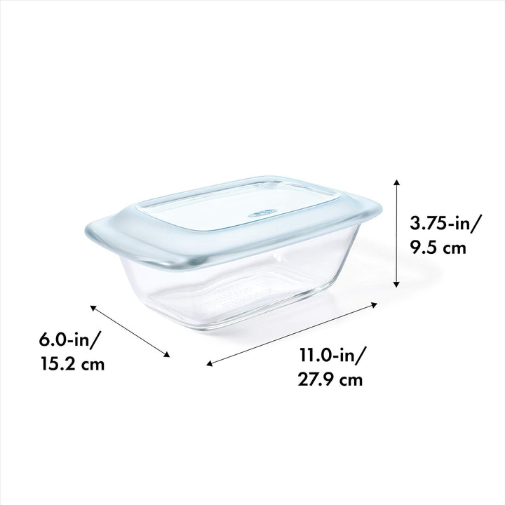 OXO Backgeschirr, 1,6 l, Glas Kastenform mit Deckel, Kastenform mit Deckel