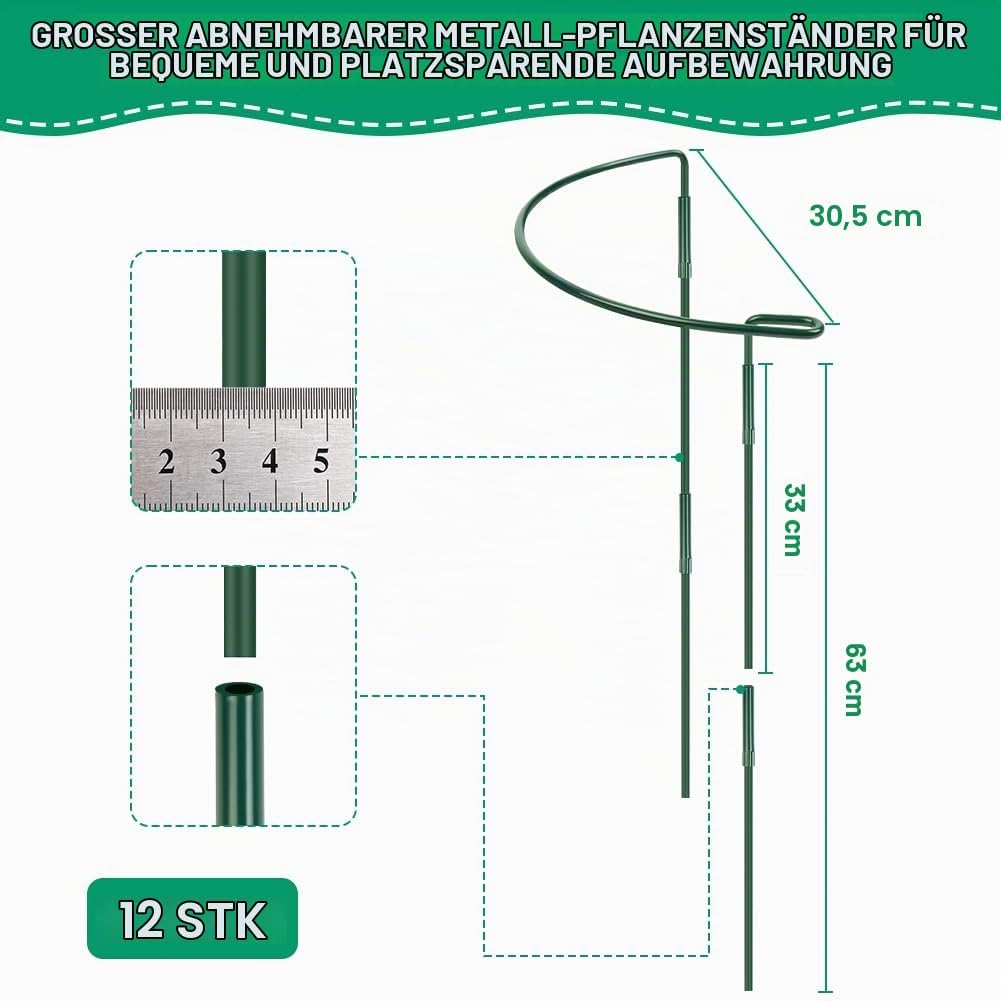 OFFCUP Pflanzenstützen, 12 Stück Pflanzenhalter Ringkäfig 30 * 60CM Staudenhalter Halbrund Metall St