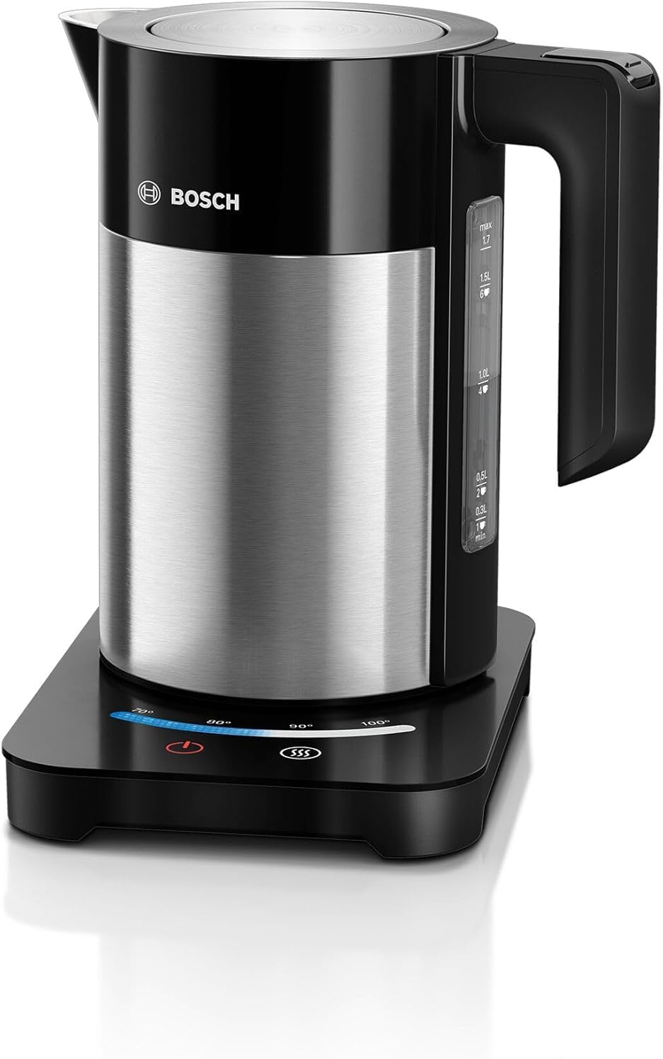 Bosch TWK7203 kabelloser Wasserkocher, Abschaltautomatik, 7 Temperatureinstellungen, 1,7 L, 2200 W,