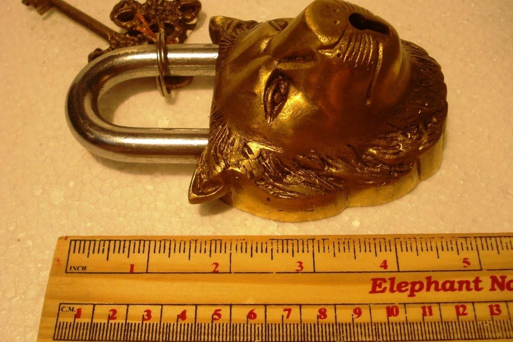 Messing-Vorhängeschloss – Schloss mit Schlüssel – funktionell – Messing hergestellt – Typ: (Löwe – M