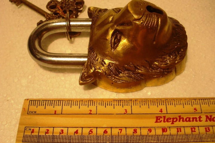 Messing-Vorhängeschloss – Schloss mit Schlüssel – funktionell – Messing hergestellt – Typ: (Löwe – M