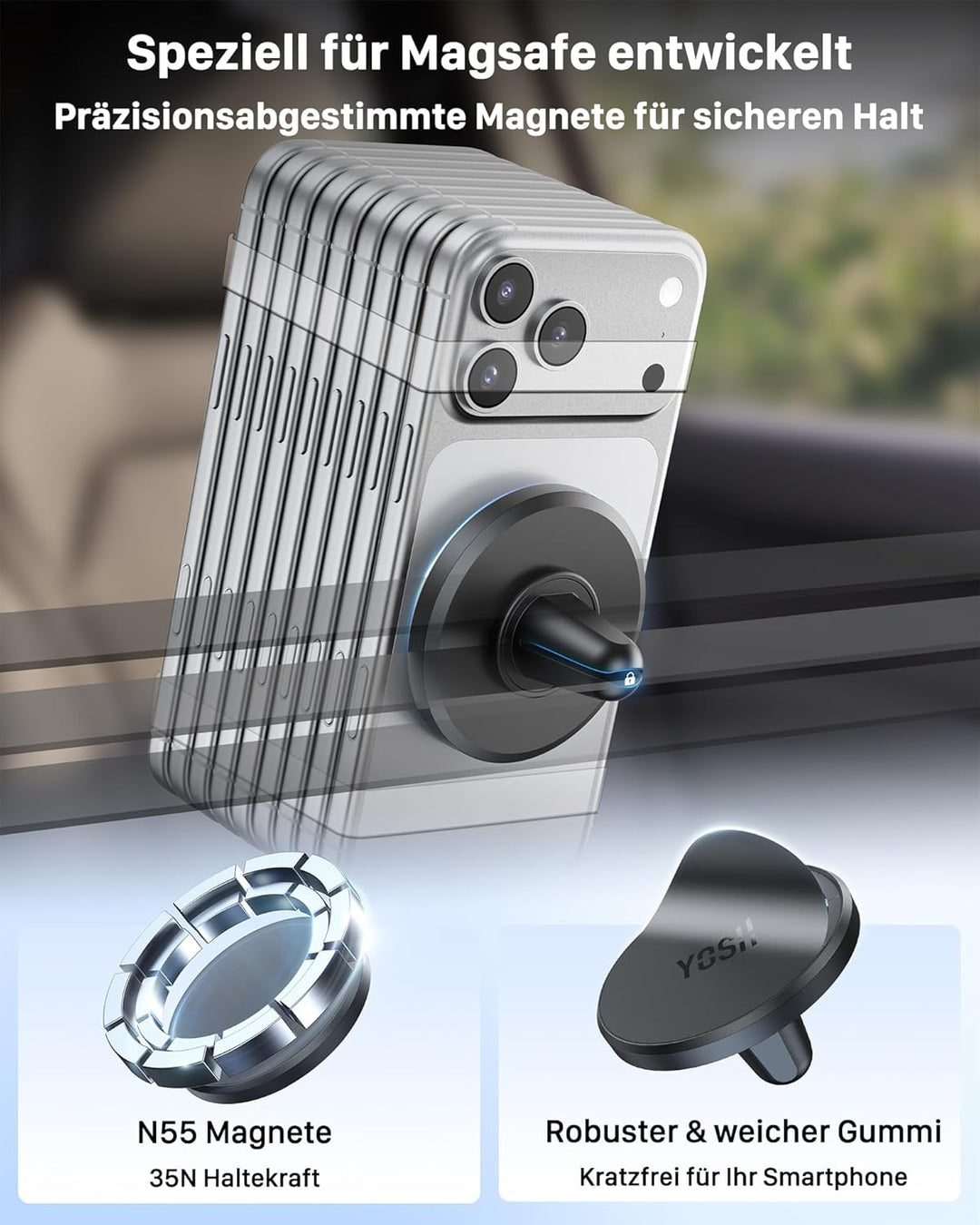 YOSH Mag-Safe Handyhalterung Auto für iPhone 15/14/13/12 Serie & Magsafe-Hüllen, handyhalter Auto Ma