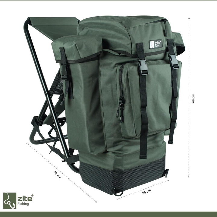 Zite Fishing Angelrucksack mit Stuhl - Rucksack-Stuhl Faltbar Angeln & Camping - Hocker Klappbar mit