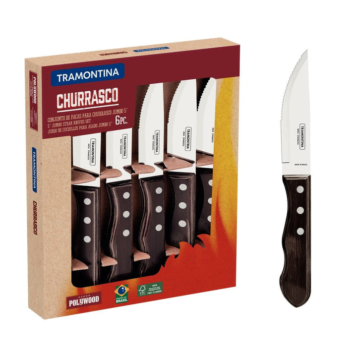 Tramontina JUMBO Steakmesser-Set, rostfreiem Edelstahl, spülmaschinenfest, Griffe aus Echtholz, FSC,