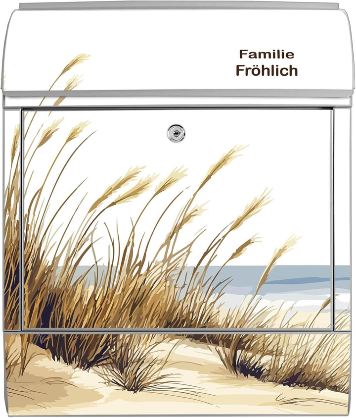 banjado Design Briefkasten personalisiert 38,5x46,5x13cm &amp; 2 Schlüssel - Briefkasten Stahl Silber Ze
