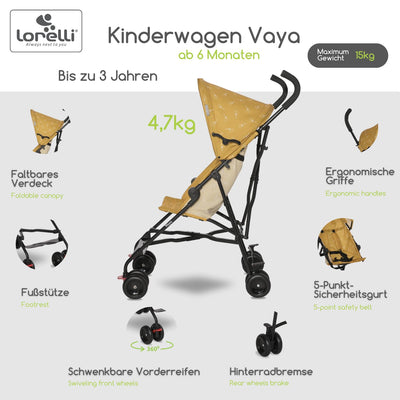 Lorelli Ultra Leichter Buggy Kinderwagen Vaya - nur 4,7kg - Kompakter Sportsitz bis 15kg, Sitzbuggy