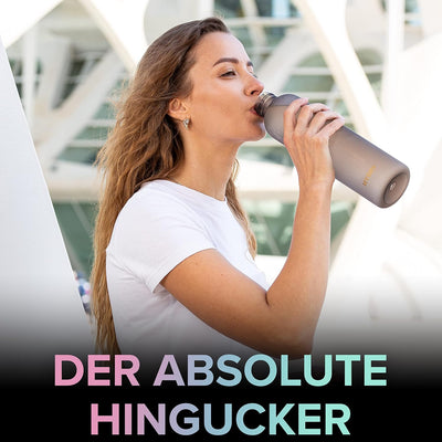 HYDROP® Trinkflasche 1L Kohlensäure geeignet & auslaufsicher [100% DICHT] - Trinkflasche für Kohlens