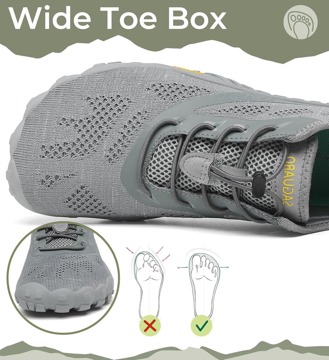 SAGUARO Unisex Barfussschuhe Indoor & Outdoor Fitnessschuhe, Gr. 36-48 39 EU Grau, 39 EU Grau