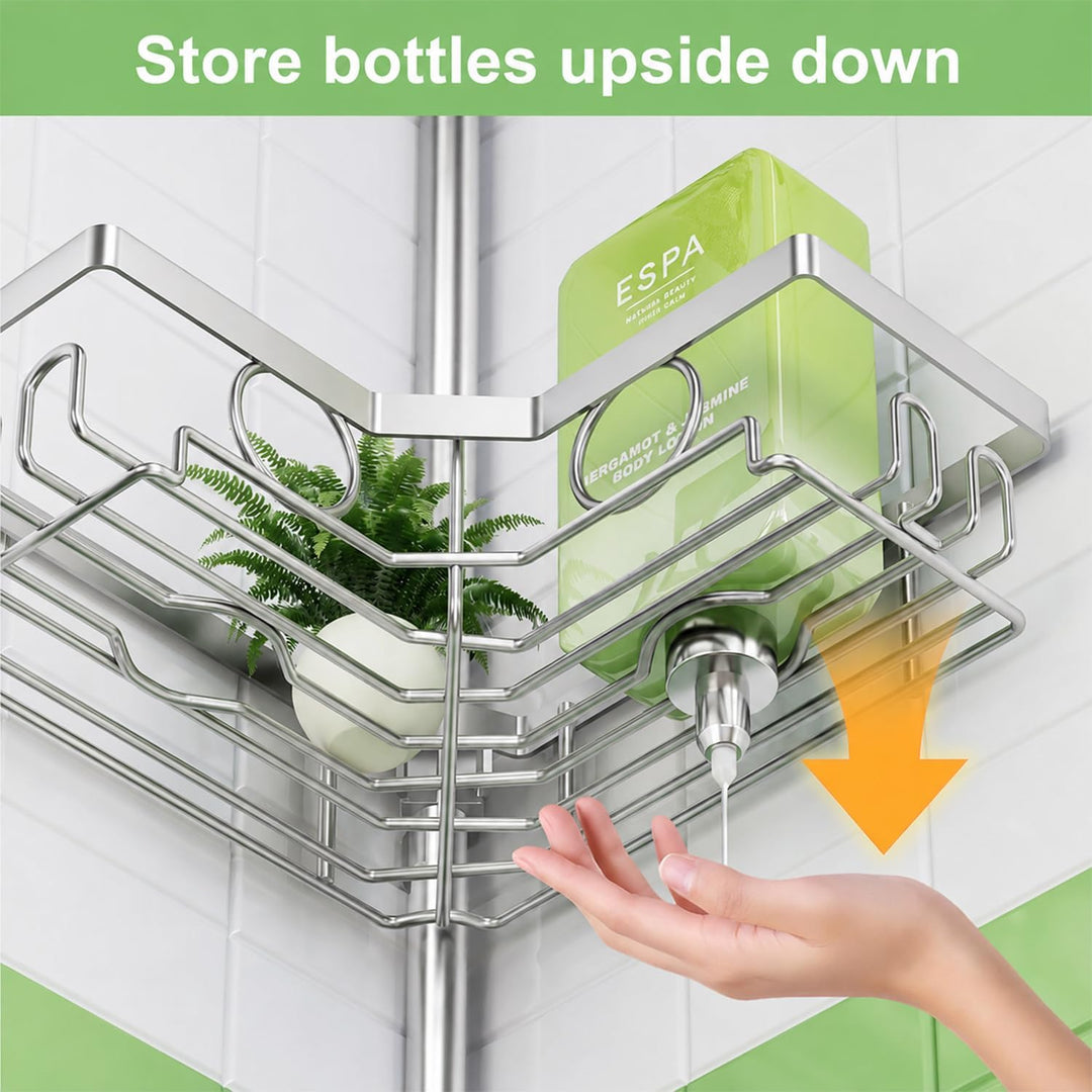 Teleskop Duschablage ohne Bohren, Duschregal Badezimmer Organizer, 4-Stufiges Teleskopregal Bad Eckr