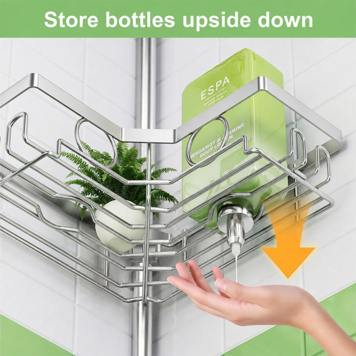 Teleskop Duschablage ohne Bohren, Duschregal Badezimmer Organizer, 4-Stufiges Teleskopregal Bad Eckr