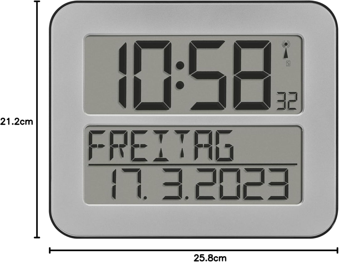 TFA Dostmann TimeLine Max Funk-Wanduhr, 60.4512.54, digital, übersichtliche Funkuhr, Seniorenuhr, De