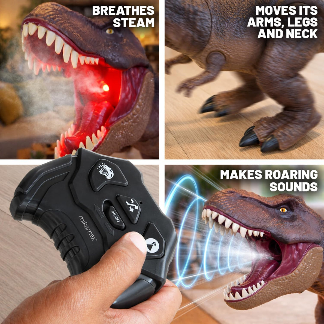 mikamax RC T-Rex Dinosaurier - Dampfatmung Effekt - Ferngesteuerter Laufender Dino - Licht & Sound -