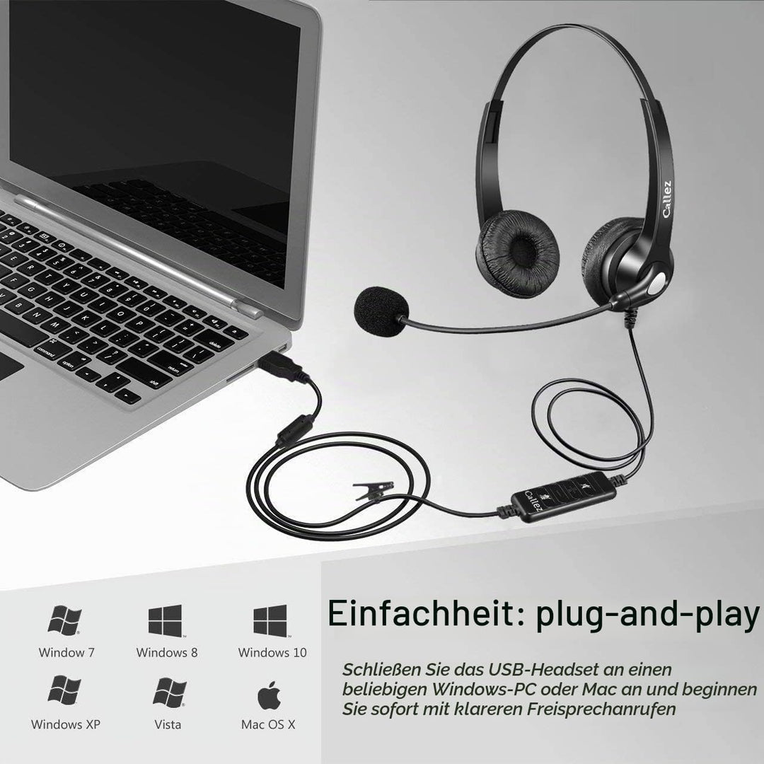 PC Headset USB mit Mikrofon Noise Cancelling &amp; Lautstärkeregler, PC Kopfhörer für Laptop Skype UC Ly