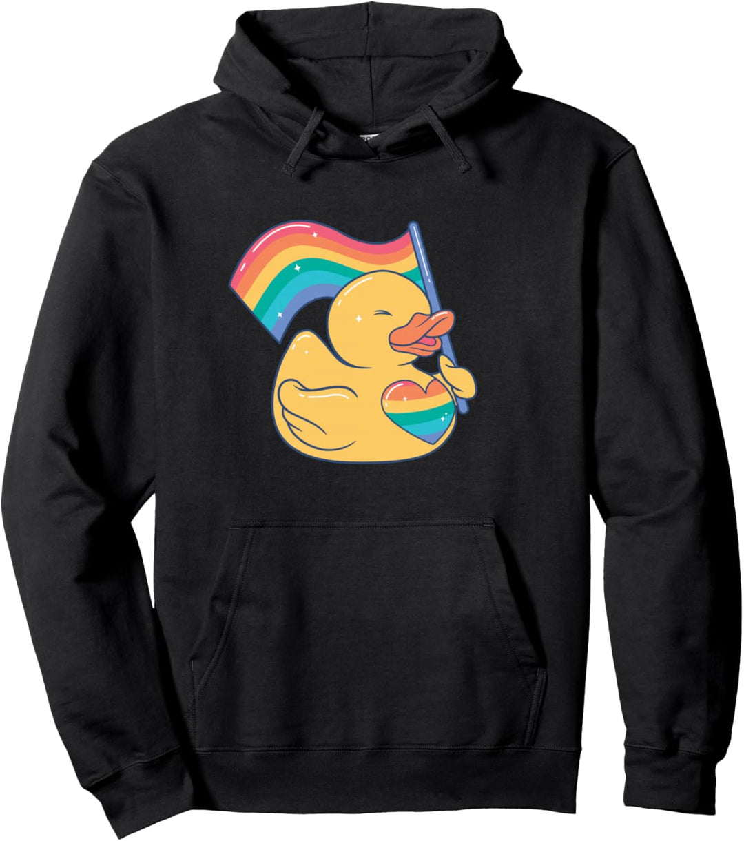 Stolze Ente Regenbogen-Stolz-Flagge Herz trägt LGBT Meme Pullover Hoodie