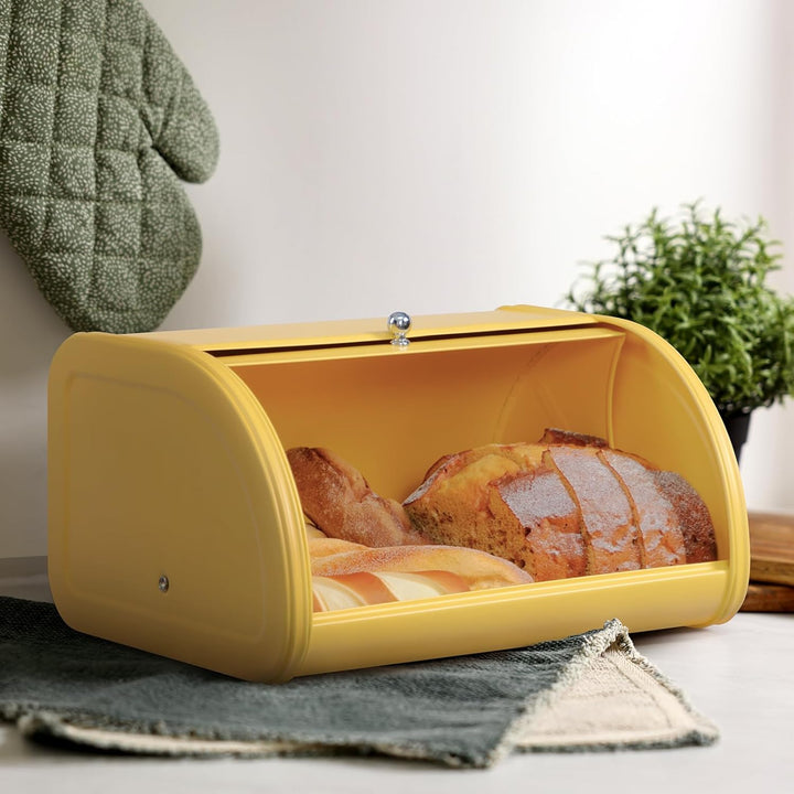 HollyHOME Bread Bin with Stainless Steel Body Metal Bread Bins for Kitchen Bread Storage Containers