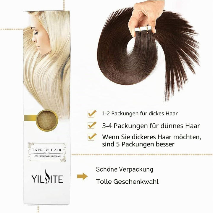 YILITE Tape Extensions Echthaar, Dunkel Braun 35cm 20 Stück/Packung 40g Tape in Extensions Echthaar