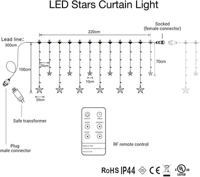 GlobaLink LED Lichtervorhang mit 12 Sterne 108 LEDs Lichterkette Sternenvorhang Sternenlicht mit Fer