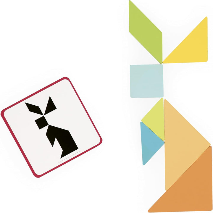 Janod - Essentiel - Das Tangram - Lernspiel aus Holz Babys und Kleinkinder - Farbe auf Wasserbasis -