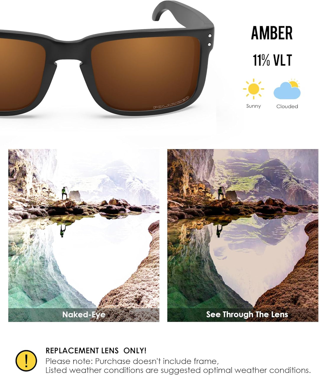 BlazerBuck Anti-salz Polarisierte Ersatzgläser für Oakley Holbrook OO9102 Einheitsgrösse Bernstein P