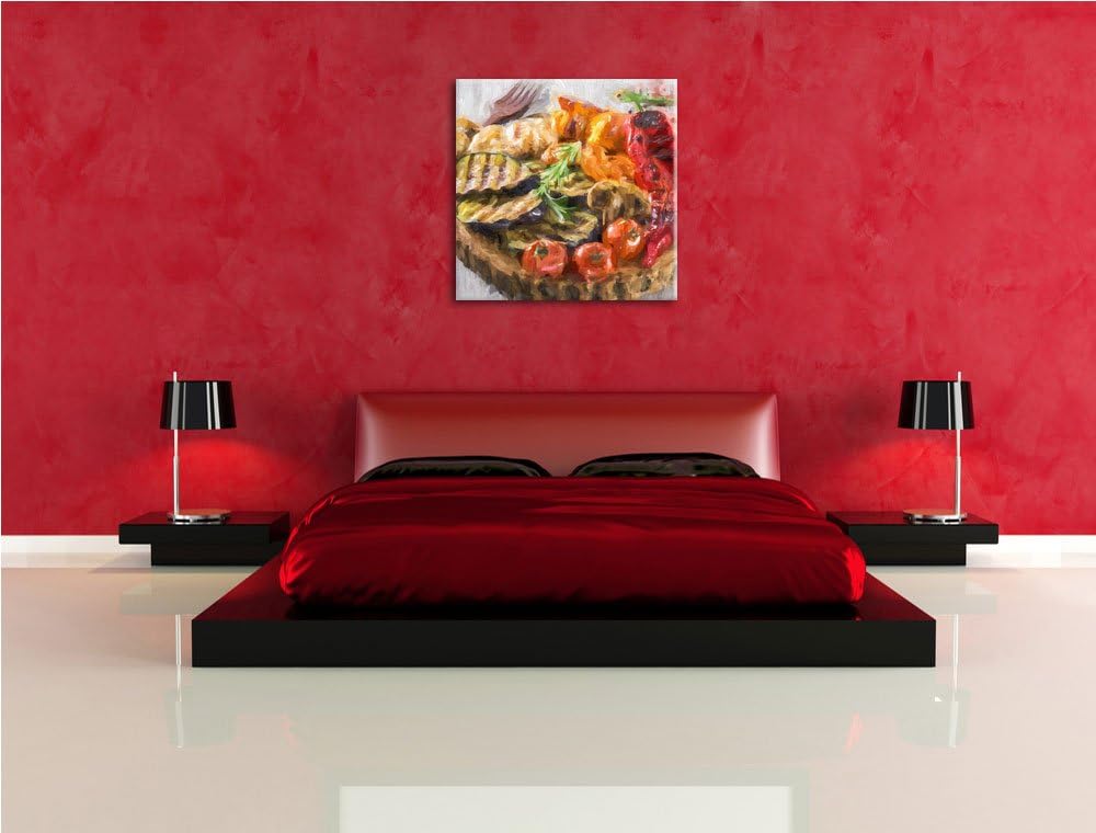 Pixxprint gegrilltes Gemüse auf Baumstammteller, Format: 70x70 als Leinwandbild, 70x70