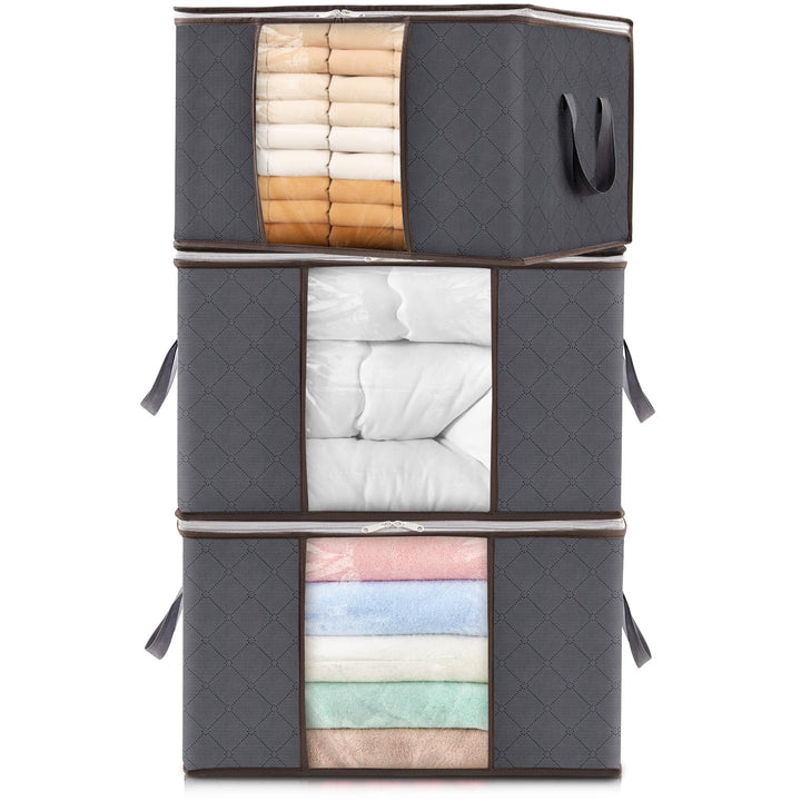 Lifewit 3 Stück Aufbewahrungstasche, Aufbewahrungsbox mit Deckel, Kleiderschrank Organizer Faltbare
