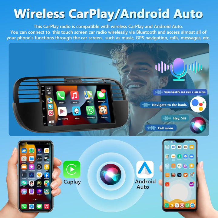 4GB+64GB Autoradio für FIAT 500 2007-2015 Radio mit Carplay/Android Auto, 7 Zoll Bildschirm Car Ster