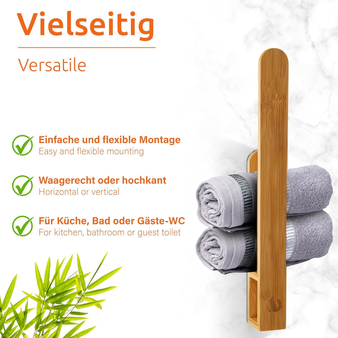 ECENCE Handtuchhalter Holz ohne Bohren, Natürlich & Stilvoll, Selbstklebende Handtuchstange aus Bamb