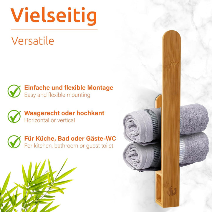 ECENCE Handtuchhalter Holz ohne Bohren, Natürlich & Stilvoll, Selbstklebende Handtuchstange aus Bamb