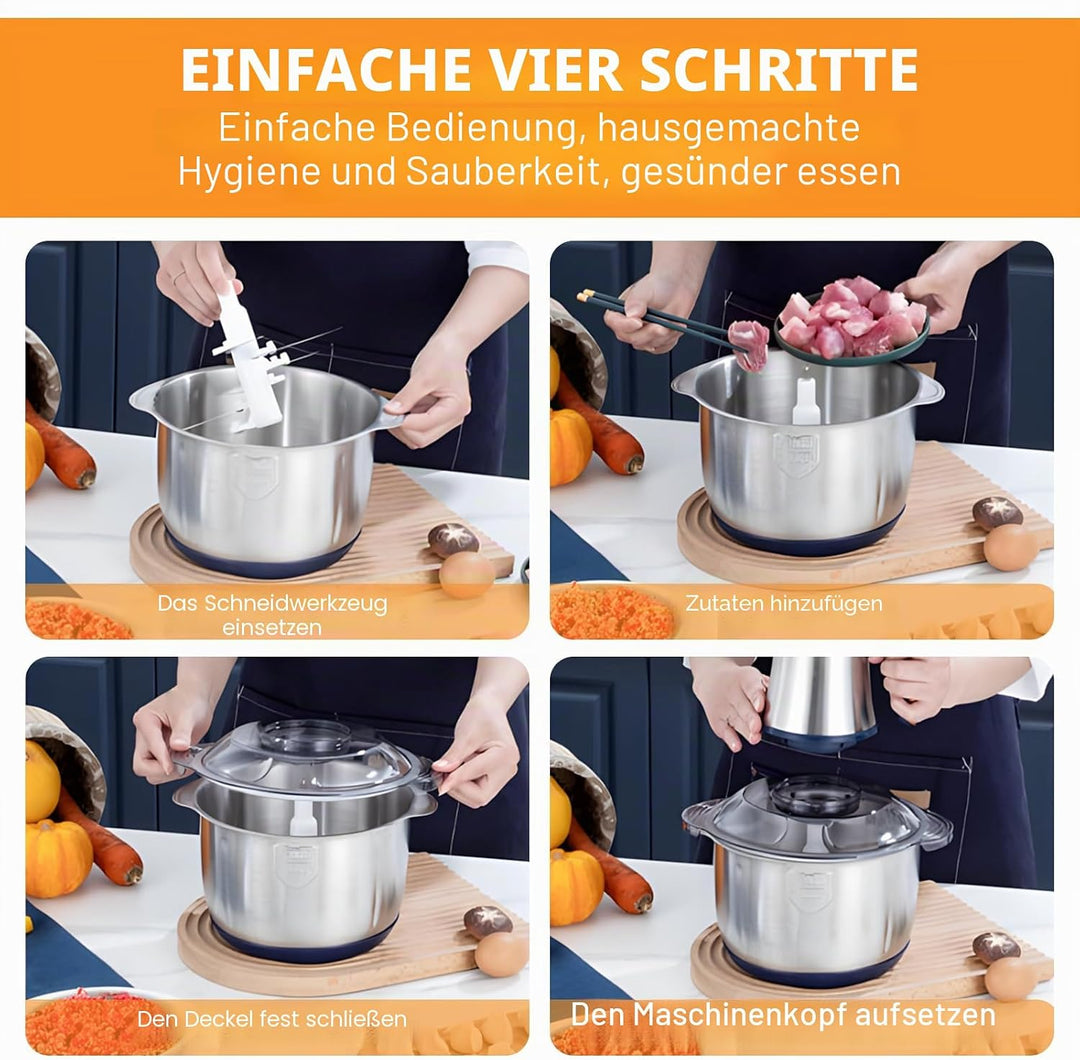 Zerkleinerer Elektrisch,5L Universalzerkleinerer Mit Zwei Schneidemessern,Multizerkleinerer, 500W, 5