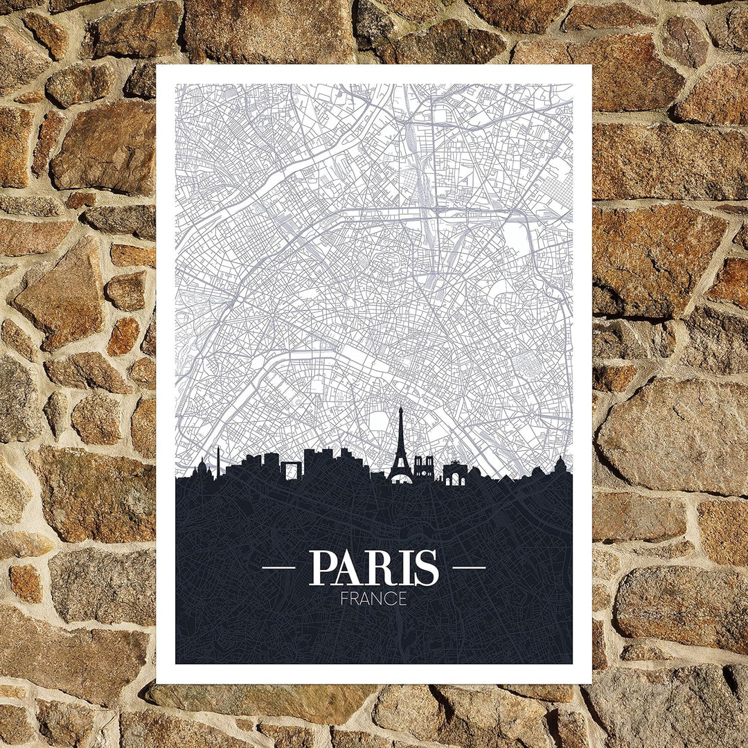 wandmotiv24 Poster als Wanddeko, Grösse Din A1, Strassen Karte Paris, Frankreich, Hauptstadt, Reisen