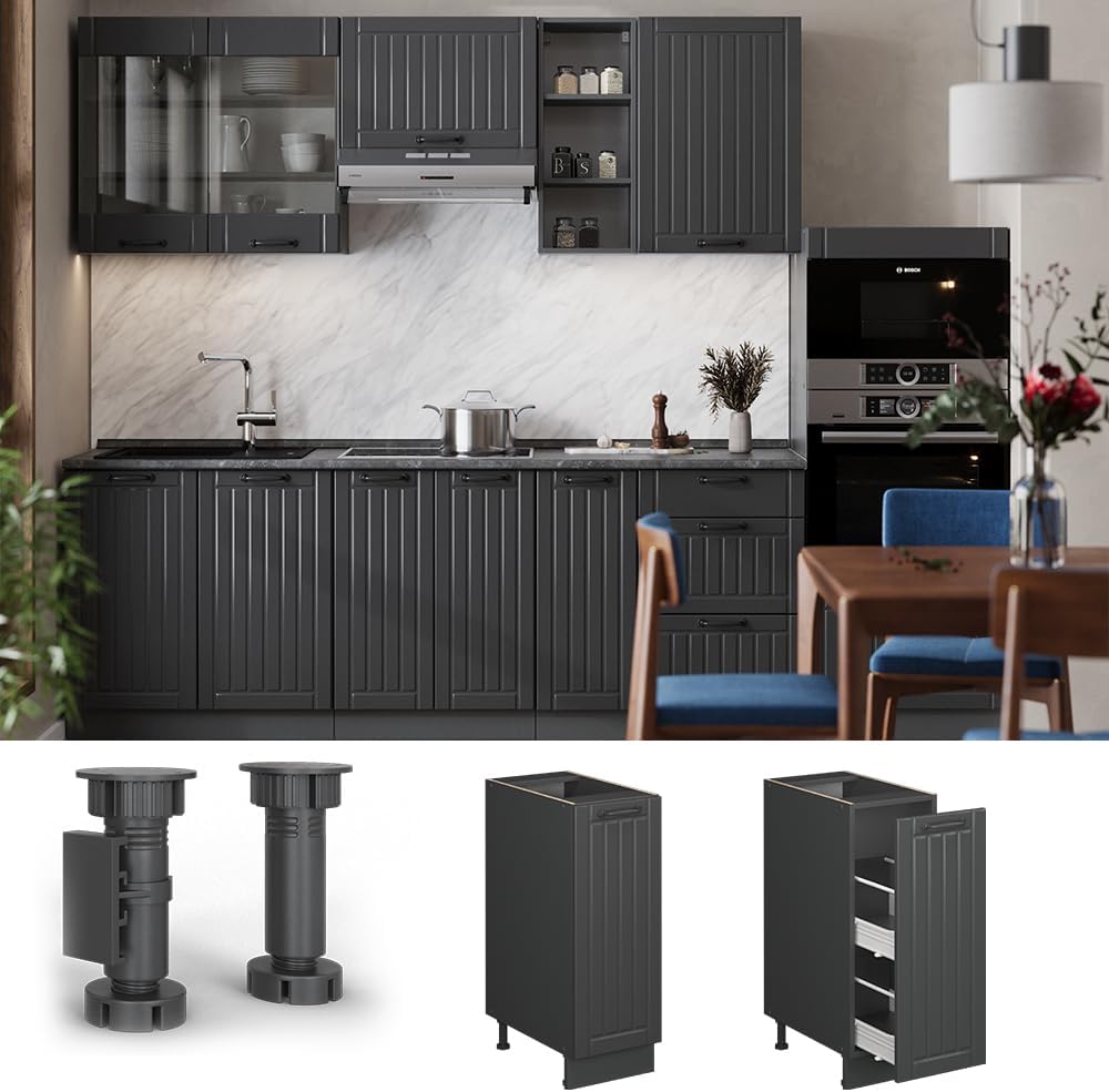 Vicco Apothekerschrank Fame-Line, Dunkelgrau, 30 cm, AP Eiche, zur Kombination mit weiteren Modulen
