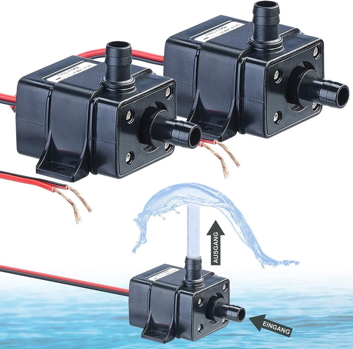 Royal Gardineer Brunnenpumpe: 2er-Set Mini-Wasserpumpen mit 240 l/h Kapazität,Förderhöhe bis 3m,12V