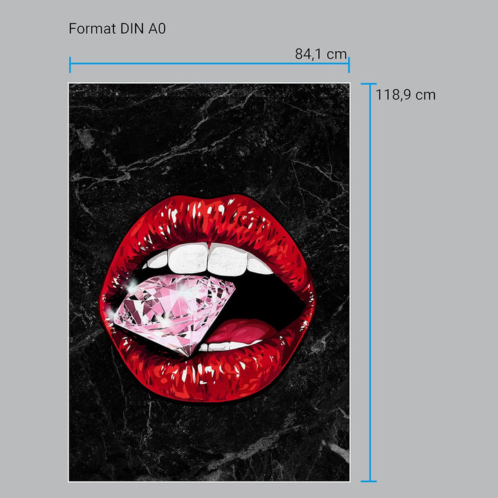 wandmotiv24 Poster als Wanddeko, Grösse Din A0, Diamant im Mund, Marmor, Frau, Frauen Lippen Motive,