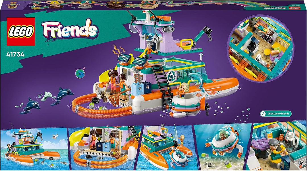 LEGO 41734 Friends Seerettungsboot Tierrettungs-Spielzeug Set mit Delfin-Tier-Figuren und U-Boot, Ök