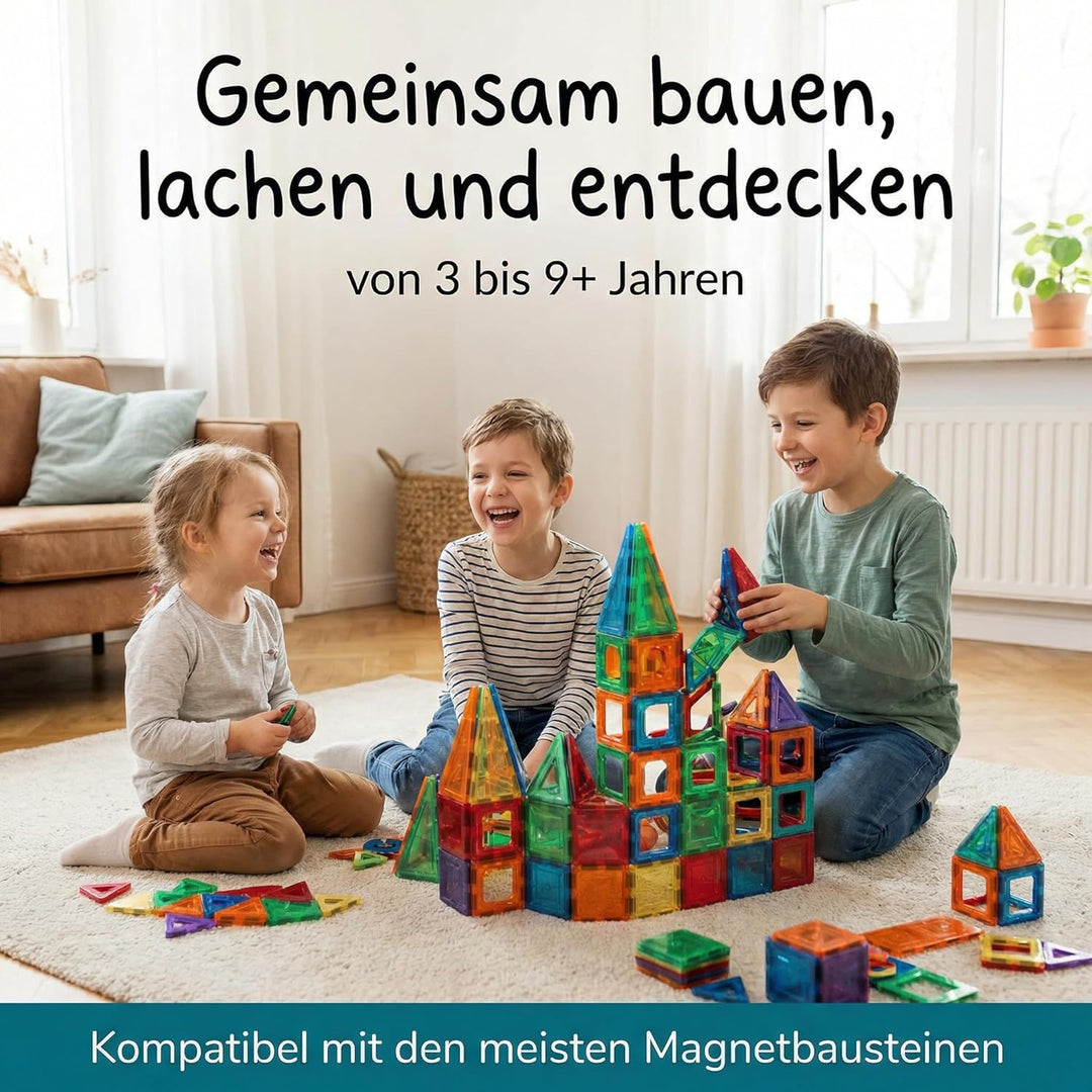 BauHelden Magnetbausteine Set, 180 Teile, Magnetische Bausteine, BPA Frei, Deutsche Bauanleitung, Kr